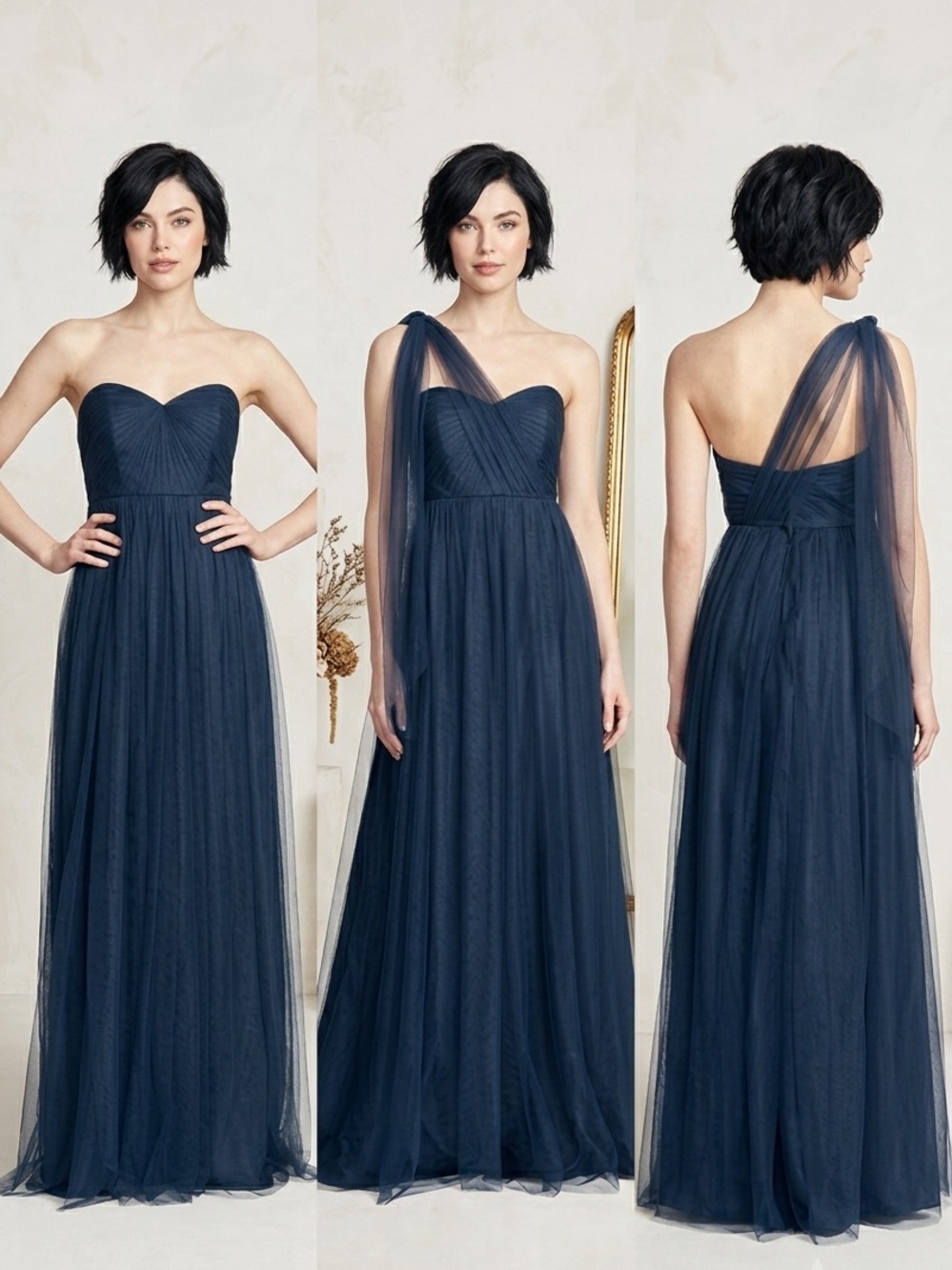JENNY YOO Annabelle Convertible Tulle Column GOWN Navy Blue Plus Size 20